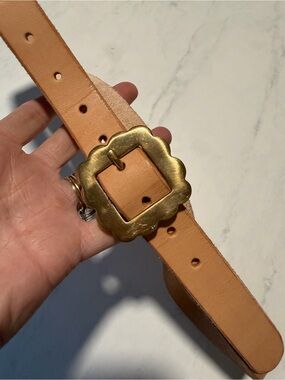 Imrie Industries Leather Scalloped Brass Buckle Belt in Tan